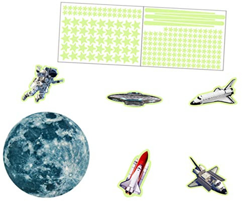 Hoement Leuchtender Mond-sterne-astronaut-spaceman-flugzeug-wandaufkleber Abnehmbare Pvc-wandaufkleber Für Kinderzimmer Fenster Glastüren Und Andere Glatte Oberflächen