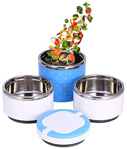 Boccetta Termica per Alimenti a 3 Strati 1230ML Lunch Box Termico Contenitore Termico per Alimenti in Acciaio Inossidabile Doppi Manici Box Termico Materiale PP Esterno, Interno