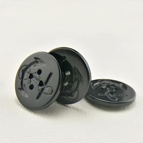 YWQHS 20pcs 15-30MM Black Anchor Resin Button 4 Holes Overcoat Buttons Sewing Decorative Buttons Flatback For Crafting, Sewing, Handmade Project