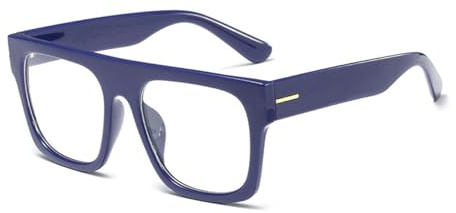 Jurchio Unisex Stylish Square Non-prescription Eyeglasses Glasses Flat Top Big Eyeglass Frames Large lens Clear Lens Eyewear (Blue)