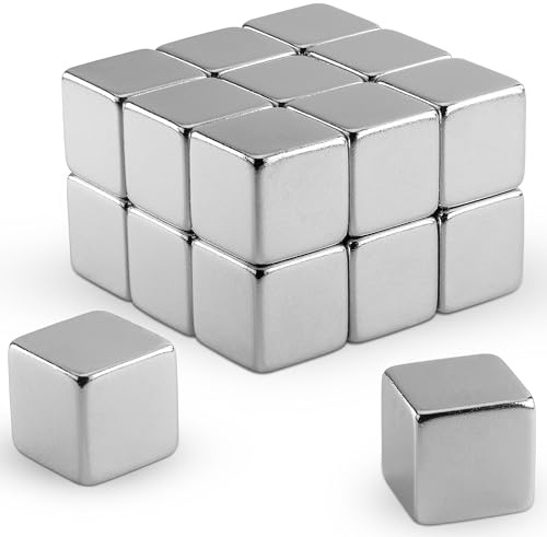 Poppstar 20 Mini imanes cúbicos, Fuertes (10x10x10 mm), Fuerza de adhesión 3 kg, Plateados