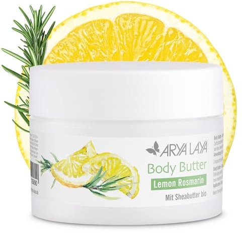 ARYA LAYA Body Butter Lemon Rosmarin, 200 ml - reichhaltige Körperbutter mit Sheabutter bio, auch geeignet für trockene Haut, dezenter Duft nach Zitrus und Rosmarin, vegan