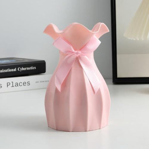 Bow Vase Durable Reusable Plastic DIY Dried Flower Vase Living Room Decorations(Pink)