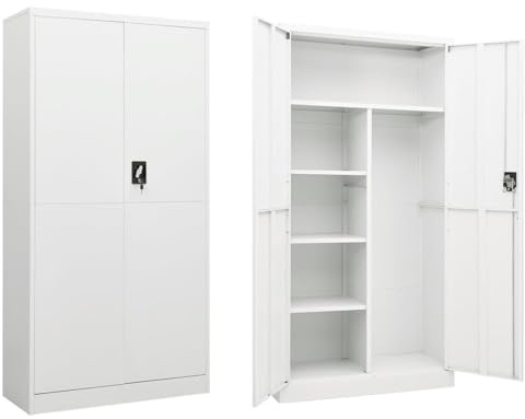 Hoodmeel Armadietto Spogliatoio, Armadio Ufficio, Armadietti Spogliatoio Metallici, Armadio in Metallo, Armadio con Ripiani, in Acciaio Bianco 90x40x180 cm