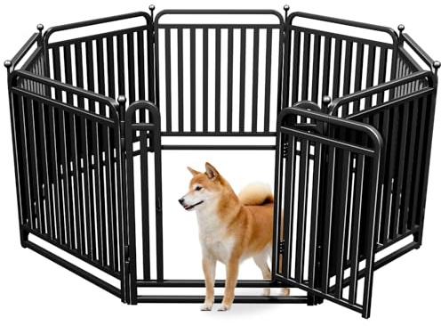 Puppy Playpen Dog Playpens Fence Outdoor Thickened Metal Tube, Low Threshold Dog Play Pen Indoors, 32 Height 8 Panels for Small/Medium/Large Dogs (Black)