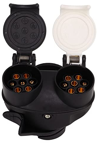 UPALDHOU Adaptateur de Prise de Remorque, Adaptateur de Conversion Durable à Double Prise pour Toutes Les Fiches de Remorque, Réparation de Remplacement 12V ABS Noir + Matériau en Cuivre