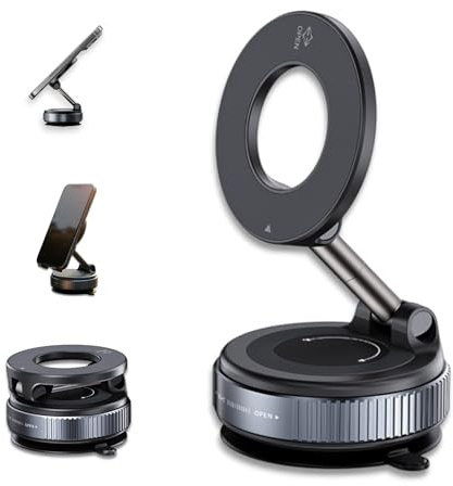 Soporte Magnético para Móvil compatible con MagSafe, Ventosa Anticaídas y Rotación 360°, para iPhone 12–17 y Android con Anilla metálica incluida y Almohadilla para Superficies Rugosas - LEER GUÍA