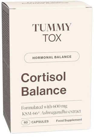 Cortisol Balance - 600 mg Ashwagandha KSM-66, Rodiola Rosea con Magnesio, Vitamina B6 e Vitamina B5-60 capsule, Tummy Tox