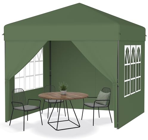 YRHome Padiglione pop-up pieghevole 2,5 x 2,5 m, impermeabile, stabile, invernale, con pareti laterali, altezza regolabile, protezione UV, per giardino e festa, con borsa per il trasporto, verde