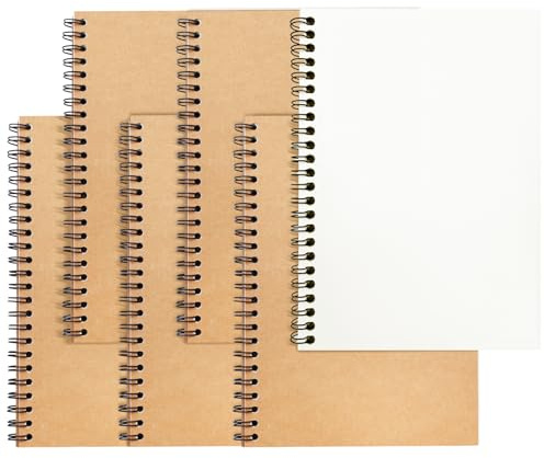RITOLLO A5 Blanko spiralanteckningsbok, set om 6 – 120 sidor per anteckningsbok, olinjerat papper, dubbel trådbindning för skola, kontor och teckning (blank)