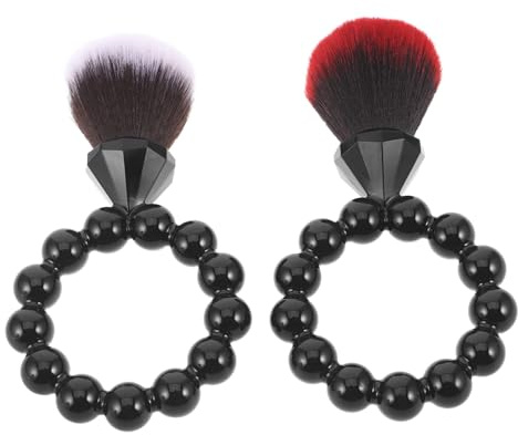 SEWACC Brocha para Polvos y Rubor Pequeña de Viaje, Pincel de Fibras Sintéticas, 2 Piezas con Mango Compacto, Adecuado para Maquillaje Facial y Retoques en Casa, Oficina