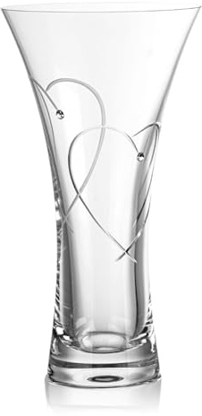 DIAMANTE Trumpet Flared Crystal Vase Promises Heart - 25cm in Gift Box | Embellished with Swarovski Crystals, Crystal Vase, Promises Heart, Flared Vase, 25cm