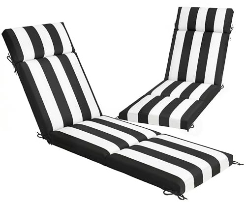 Outsunny, Juego de 2 Cojines para sillas de Exterior con 6 Cordones de sujeción, Cojines de Exterior Acolchados de poliéster, para tumbonas de jardín y terraza, 183 x 53,5 x 6,5 cm, UV30+, Negro y