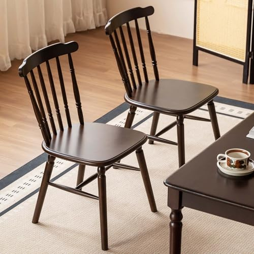 2PCS Solid Dining Chairs Beech Wood Dark Walnut Tone Modern Windsor Kitchen