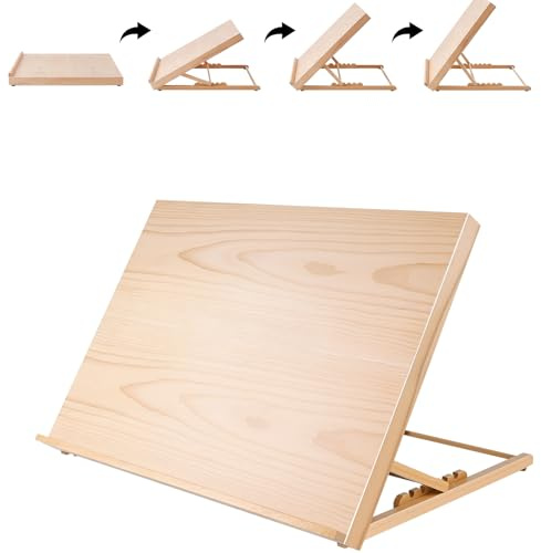 Chevalet de table A2 - 65 x 51 cm - En bois de hêtre - 5 angles différents - Cadre en H - Pliable et portable - Pour artistes, adolescents et peintres