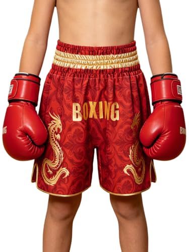 Miutii Niño Shorts Lucha Traje Boxeo Tailandés Niñas De Entrenamiento BJJ Rojo 9-10 años