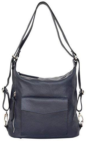 AMBRA Moda echt Leder 2 in 1 Damenrucksack CityRucksack DayPack Schultertasche GL016, Dunkelblau, XL