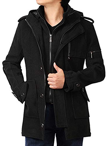Manteau Homme Hiver Chaud Long Veste en Laine Epais Parka Trench Coat Caban,XL,Noir