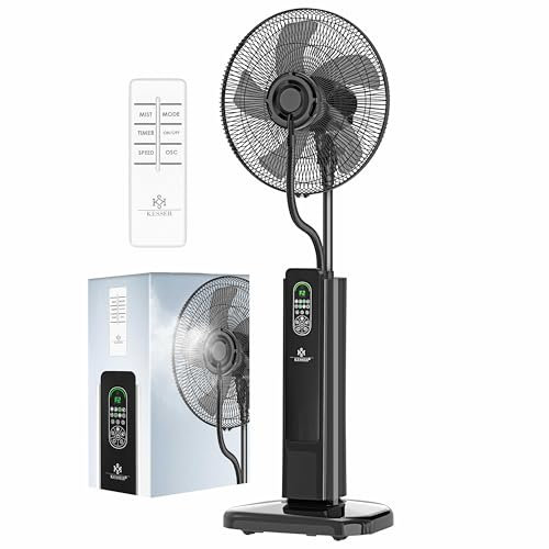 KESSER® Stand-Ventilator Frosty mit Wasser Ultraschall-Sprühnebel Wasserkühlung, inkl. Fernbedienung Timer-Funktion, Luftbefeuchter Leise, Nebelfunktion, Standventilator, Schwarz