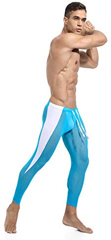 inhzoy herr sheer leggings transparent nät lapptäcke sportbyxor tights träning löparbyxor sexiga underkläder långa kalsonger, Himmelsblå, M