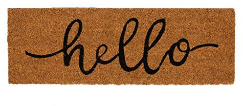 Nicola Spring Coir Step Mat - 60 x 20cm - Hello - Pack of 1 - Decorative Indoor Front Door Mat Entry Dirt Trapper Rug Outdoor Boot Scraper Non Slip Backing Doormat