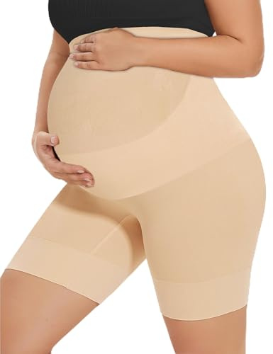 Kim S Shapewear Premaman Senza Cuciture per Abiti, Biancheria Intima per Gravidanza a metà Coscia, Nude, XXL
