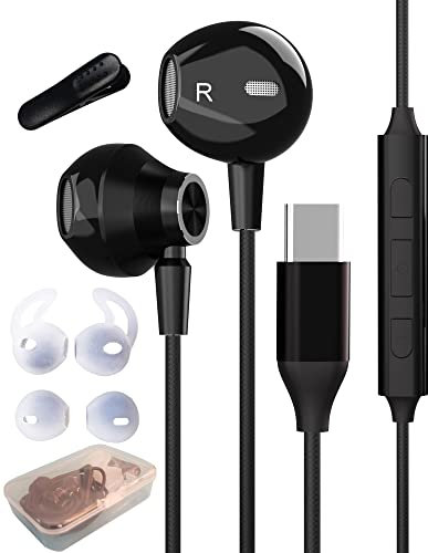 Auriculares USB Tipo C, In Ear Auriculares USB C con MicróFono y Control de Volumen para Samsung S22 S21 FE S20 S10,Huawei P40 P30 P20 Pro, Xiaomi, iPad Pro, Google Pixel, Oneplus (Negro)
