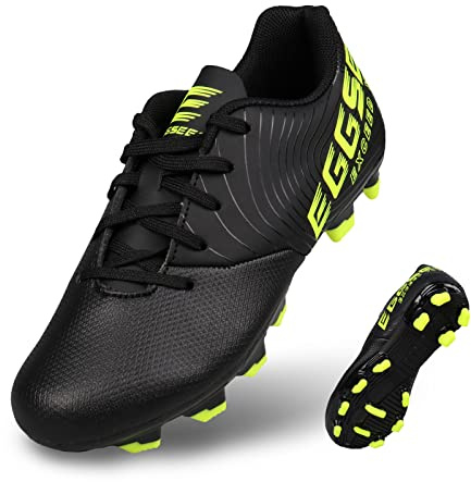 Boys Football Boots Kids FG/AG Soccer Shoes Water Repellent Athletics Sneakers Football Cleats for Training & Matches Size 5 Black Green