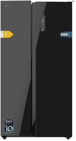 Cecotec Réfrigérateur Américain de 550 Litres Bolero CoolMarket SBS 550 Glass E. 177 cm de Hauteur et 90 cm de Largeur, Système Multi Air Flow, No Frost Total, Moteur Inverter Plus