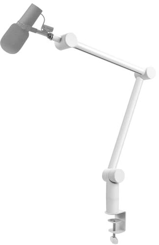BOMGE Mikrofonständer mit Galgenarm – verstellbarer, robuster Scherenarmständer mit Kabelmanagement-Kanälen, Schreibtischklemme für Podcasts, Streaming, Gaming, Heimbüro, Aufnahme (weiß)
