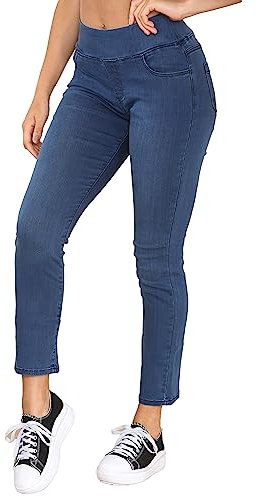 989Zé ENZO Pantalon en jean stretch à taille élastique pour femme, bleu, taille 30, bleu, 42