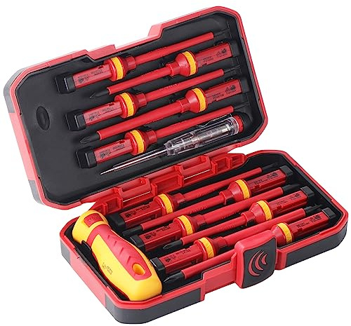 Mynoozi 13 Teiliges Elektriker Schraubenzieher Set, Magnetisch Schraubendreher, Isolierter Schraubendrehergriff, Soliert bis 1000 V, Auswechselbarer Schraubendreher-Satz