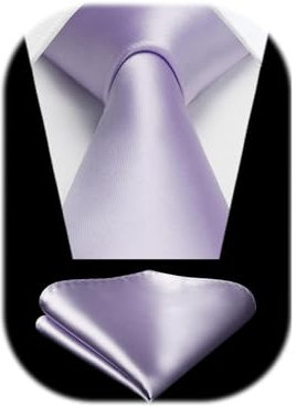 HISDERN light Purple Ties for Men Lilac Tie and Pocket Square Set Mens Solid Silk Necktie Handkerchief for Wedding Party Business