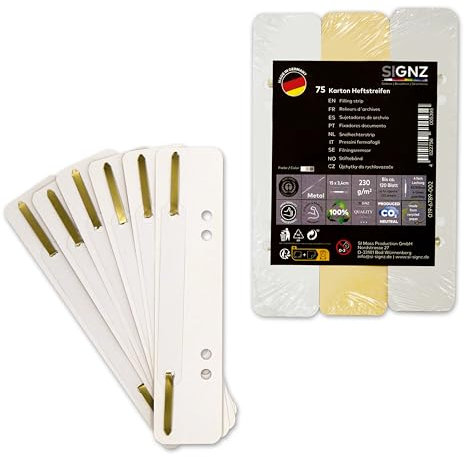 SIGNZ Heftstreifen Pappe, 75 Stück, 25 x 3 Farben, Recycling-Karton, CO2-neutral hergestellt, made in Germany (75 Stück, weiß, chamois, grau)