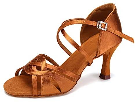 VCIXXVCE Zapatos de Baile Latino Mujer Marrón Salsa Tango Bachata Zapatos de Baile de salón tacón de 7 cm, 40 EU
