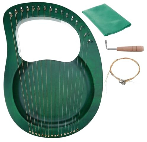 XPJYUA Lyre Harp 16 strängar trä mahogny Leier harpa instrument med pickup stämnyckel rengöringsduk nybörjare present musikinstrument (mörkgrön)