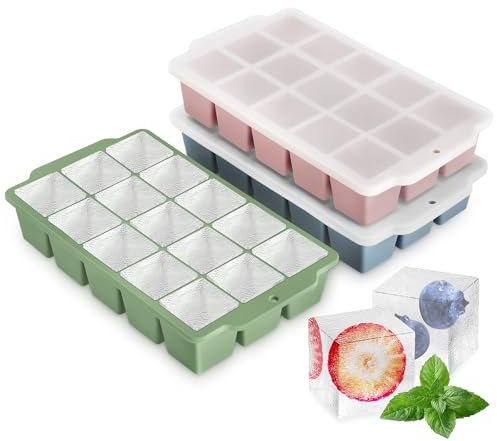 3 Pack Silicone Ice Cube Trays, Easy Release 45 Square Ice Trays for Cocktail Whisky, Stackable Ice Cube Maker for Freezer with Leak Proof Removable Lid