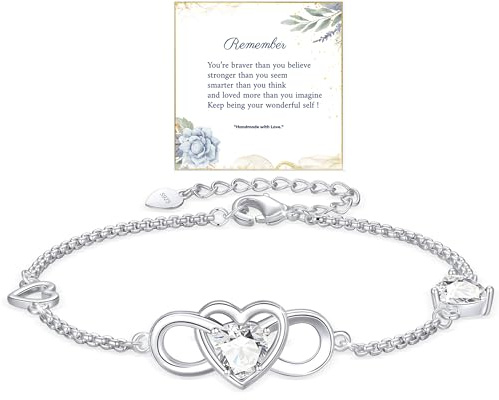 Diorra Bracciali Argento 925 Donna, Infinito Bracciale Donna Cuore Infinity Zirconi Regolabile Braccialetti Gioielli Regalo per Mamma Amica Ragazza