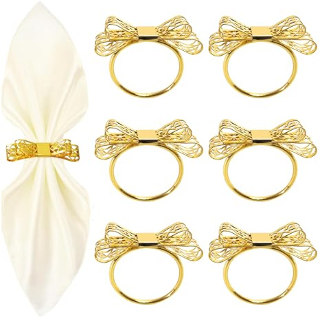 Set di anelli di tovagliolo d'oro, 6 pezzi cavi doppio arco anelli di tovagliolo d'oro per riunioni di festa creativa Decorazione tavolo di Natale