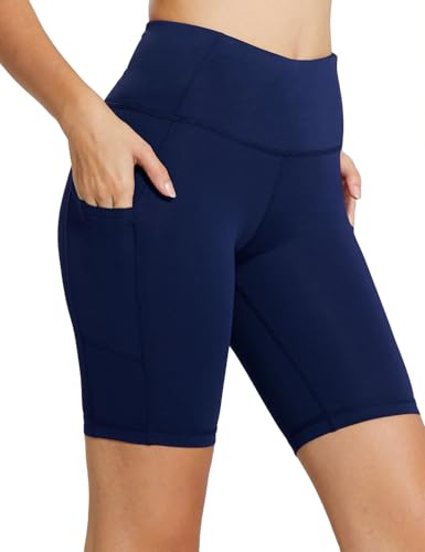 baleaf Women's High Waist Biker Shorts with 3 Pockets Navy Blue XL