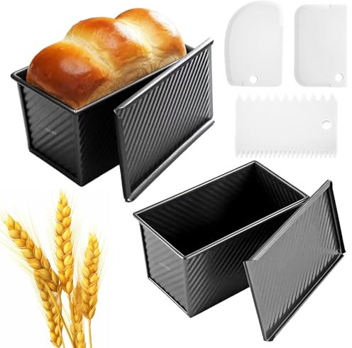 HQILRRA Moule à pain anti-adhésif en acier carbone avec couvercle pour la cuisson, capacité de 0,9 kg, Noir(21 x 12 x 11 cm)