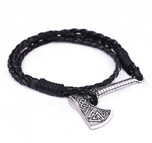 Likgreat, bracciale intrecciato in corda di cuoio, avvolgente, con ascia di Perun di slavi vichinghi e Lega, cod. BC-B109353