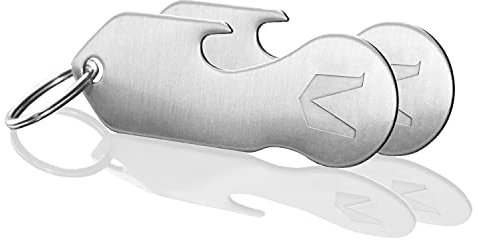 MAGATI Einkaufswagenlöser Schlüsselanhänger abziehbar multifunktional aus Edelstahl mit Schlüsselfundservice und Profiltiefenmesser 2er Set
