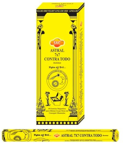 AROMASENSES | Incienso Astral 7x7 contra Todo Sac | Pack de Incienso de La India, Caja de 6 Tubos Hexagonales con 20 Varillas C/U | Mezcla Sagrada de Siete Hierbas para Limpieza Energética