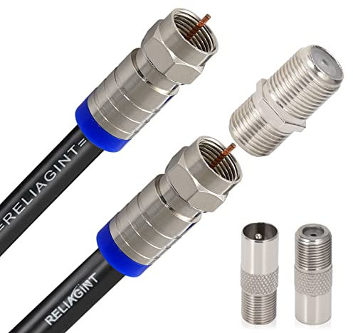 RELIAGINT RG6 TV-Kabel, 5 m, wasserdicht, Kupfer, F-Stecker mit F81 zur Verlängerung, bis zu 3 Ghz High Speed HD Video für STB, Dish TV, Satellit, Antennen-Koaxialkabel (Schwarz, 5 m)