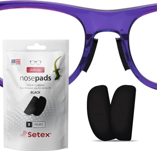 Setex Gecko Grip Cuscinetti nasali antiscivolo per occhiali da 1,8 mm di spessore, (5 paia neri), 2500 fibre microstrutturate innovative per cuscinetto nasale, 1,8 mm x 7 mm x 16 mm