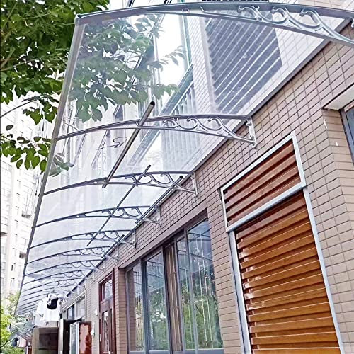 Zlovne Porte d'Entrée Moderne - Marquise en Polycarbonate, Auvent Protection Solaire pour Fenêtre et Porte, Gris Argent Support (60x150cm/24 x59)