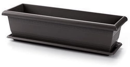 Acan Tradineur - Jardinera plástico con Plato 26 litros - PLFT - Macetero, Maceta para Plantas y Flores Rectangular de plástico con Agujeros de Drenaje (60 cm, Gris)