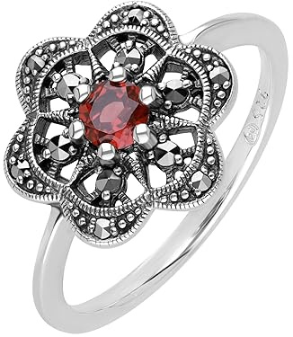 Esse Bague en argent sterling marcassite avec grenat et marcassite
