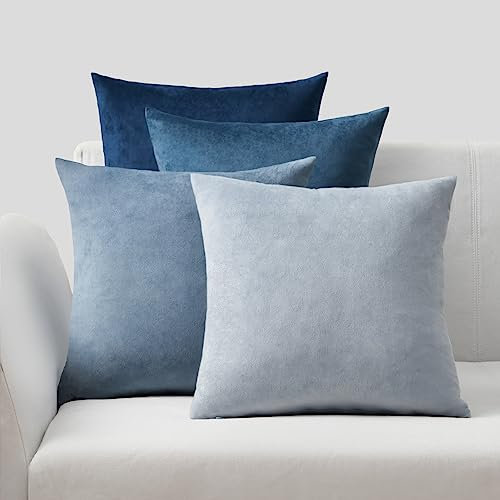 Topfinel Kissenbezüge 50x50 cm blau 4er Set Samt Kissenhülle sofakissen dekokissen Zierkissen deko für Sofa Schlafzimmer Wohnzimmer flauschig Farbverlauf